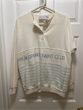 Palm Springs Yacht Club Cream Pullover with Light Blue Stripes Women’s Sz L